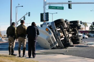 Truck accident overturn along the national road